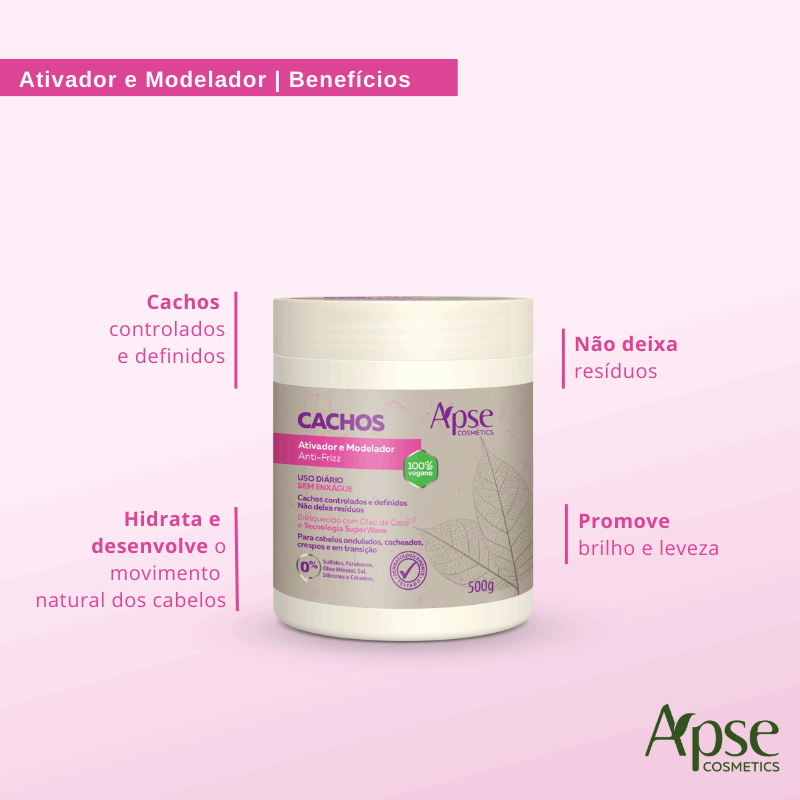 Ativador e Modelador Anti-Frizz Cachos 500g - No Poo / Low Poo - Ação Condicionante