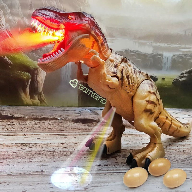 Dinossauro TRex Elétrico com Led, Spray e ovos Realista Infantil