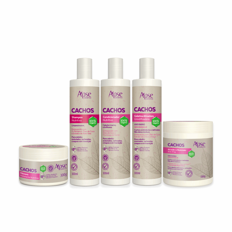 Kit Cachos - Shampoo, Condicionador, Gelatina, Máscara e Ativador (5 ITENS)