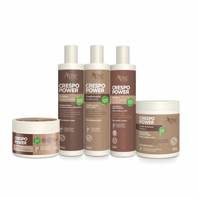 Kit Crespo Power - Co Wash, Condicionador, Gelatina, Máscara e Creme de Pentear (5 ITENS)