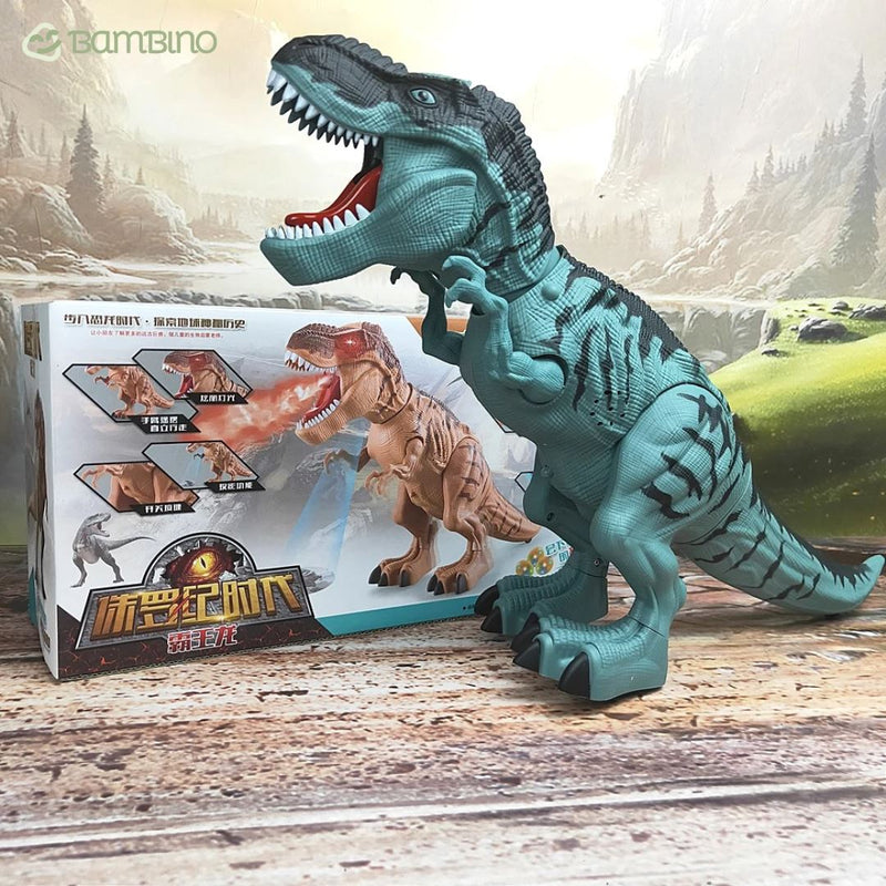 Dinossauro TRex Elétrico com Led, Spray e ovos Realista Infantil