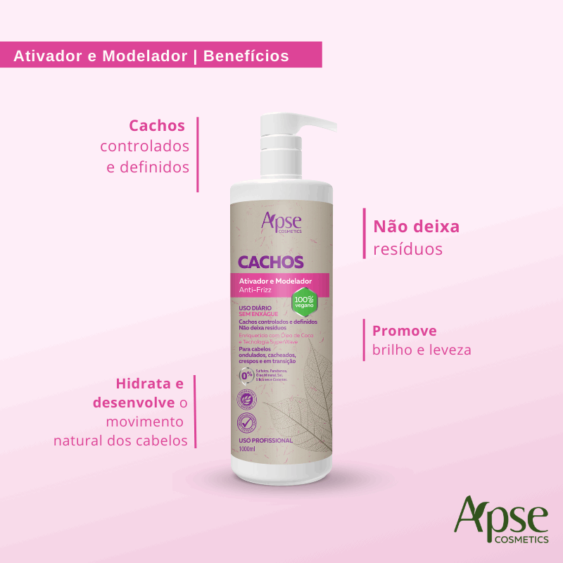 Ativador e Modelador Anti-Frizz Cachos 1000 ml - No Poo / Low Poo - Ação Condicionante