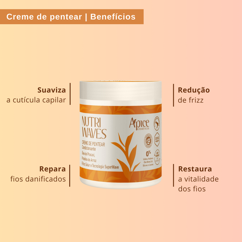 Creme de Pentear Nutri Waves 500g  - No Poo / Low Poo - Ação Condicionante