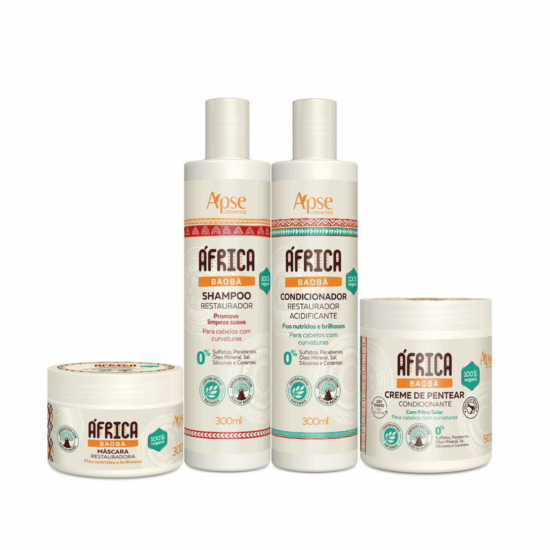 Kit África Baobá - Shampoo, Condicionador, Máscara e Creme de Pentear (4 ITENS)